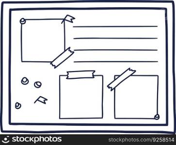 Hand drawn doodle of pin board needles and empty Vector Image