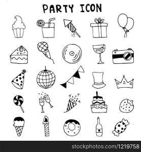 Hand drawn, doodle party icons set. Cerebrate decoration vector design illustrator.