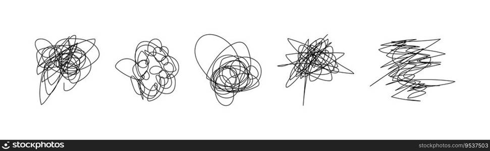 Hand drawn doodle set with abstract tangled scribbles. Vector illustration design.