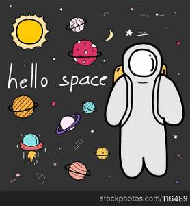 Hand Drawn Doodle Space Background. Vector Illustration.