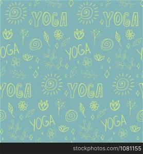 Hand drawn doodle yoga elements vector seamless pattern. Trendy graphic wallpaper, background, fabric and textile print design.. Hand drawn doodle yoga elements vector seamless pattern.