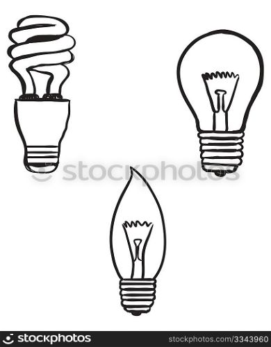 hand-drawn doodles of lightbulb varieties