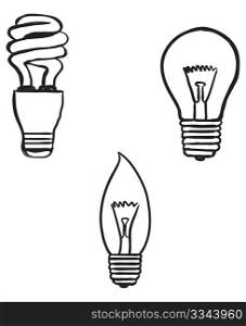 hand-drawn doodles of lightbulb varieties