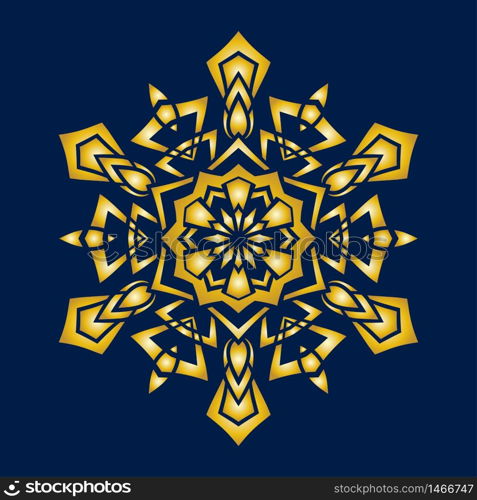 Hand-drawn doodles snowflake, golden gradient. Zentangle mandala style. Vector illustration. Hand-drawn doodles snowflake, golden gradient.