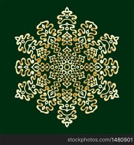 Hand-drawn doodles snowflake, metallic color gradient. Zentangle mandala style. Vector illustration. Hand-drawn doodles snowflake, metallic color gradient.