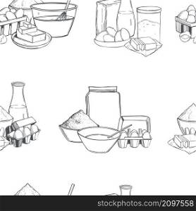 Hand-drawn dough ingredients. Vector seamless pattern.. Vector pattern with dough ingredients.