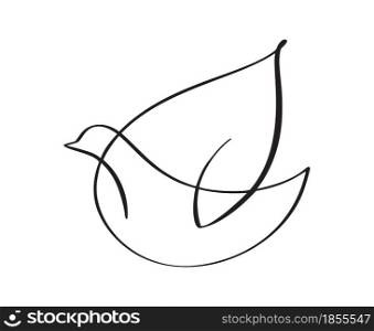 Hand Drawn dove bird calligraphy brush line. Flying pigeon logo. Black and white vector illustration. Concept for icon card, banner poster, flyer.. Hand Drawn dove bird calligraphy brush line. Flying pigeon logo. Black and white vector illustration. Concept for icon card, banner poster, flyer