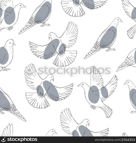 Hand drawn doves.  Vector  seamless pattern. Vector   pattern with doves