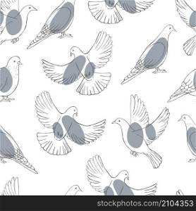 Hand drawn doves. Vector seamless pattern. Vector pattern with doves