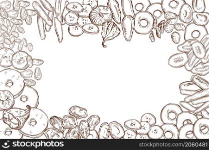Hand drawn dried fruits. Vector background.. Dried fruits . Vector background.
