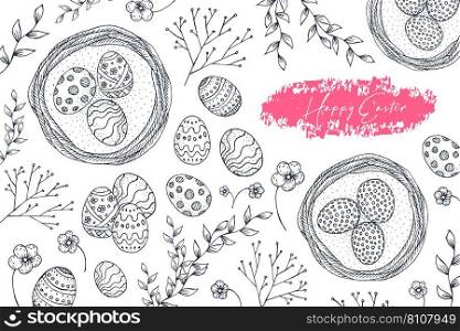 Hand drawn easter eggs spring flowers and branche Vector Image