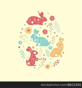 Hand drawn Easter pattern with bunnies, flowers vector design icon