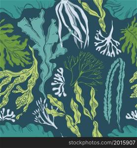 Hand drawn edible algae. Vector seamless pattern.