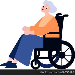 Hand Drawn Elderly character sitting in a wheelchair in flat style isolated on background