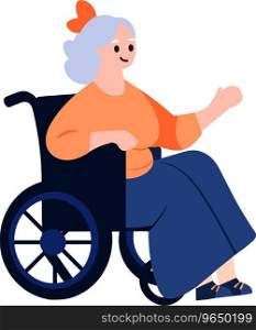 Hand Drawn Elderly character sitting in a wheelchair in flat style isolated on background