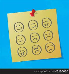 hand drawn emoticons on sticky paper, eps10 vector illustration