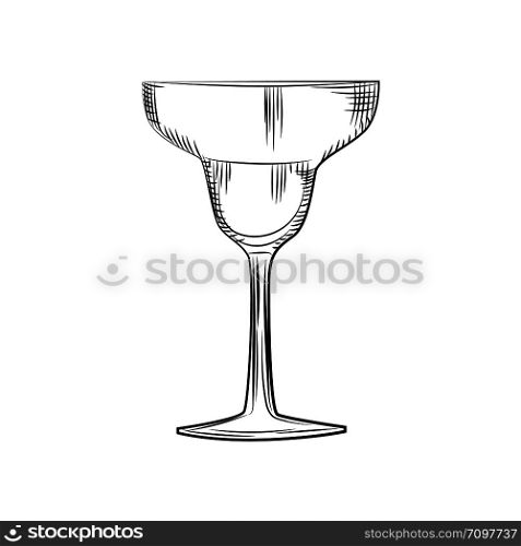 Hand drawn empty margarita glass sketch. Engraving style. Vector illustration isolated on white background.. Hand drawn margarita glass sketch. Engraving style. illustration isolated