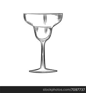 Hand drawn empty margarita glass sketch. Engraving style. Vector illustration isolated on white background.. Hand drawn margarita glass sketch. Engraving style. illustration isolated