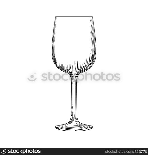 Hand drawn empty wine glass sketch. Vector illustration isolated on white background. Engraving style.. Hand drawn empty wine glass sketch. illustration isolated
