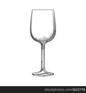 Hand drawn empty wine glass sketch. Vector illustration isolated on white background. Engraving style.. Hand drawn empty wine glass sketch. illustration isolated