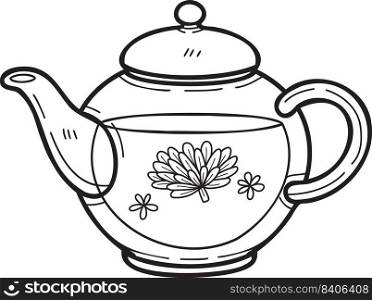 Hand Drawn english style teapot illustration in doodle style isolated on background