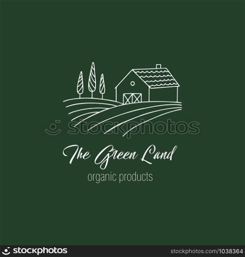 Hand drawn farm logo in doodle style. Vector illustration. Hand drawn farm logo in doodle style