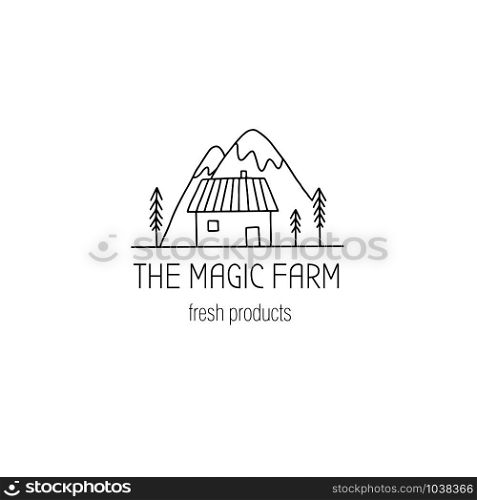 Hand drawn farm logo in doodle style. Vector illustration. Hand drawn farm logo in doodle style