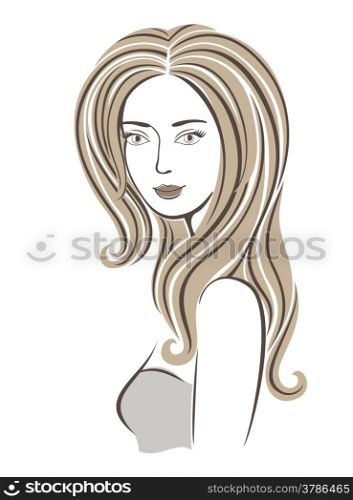 Hand-drawn fashion model girl with brown hair
