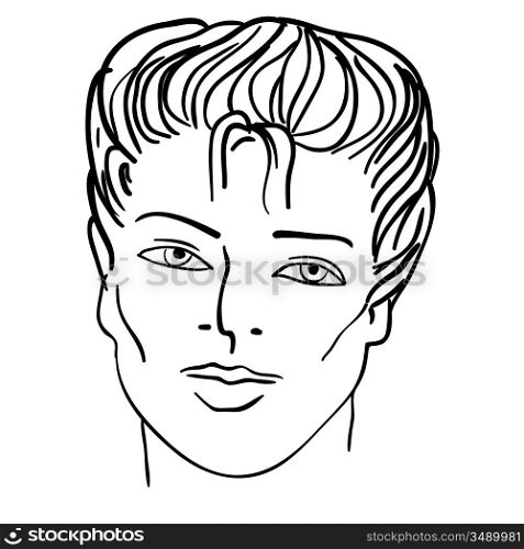 Hand-drawn fashion model. Vector illustration. Man face