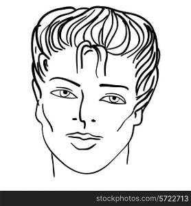 Hand-drawn fashion model. Vector illustration. Man face