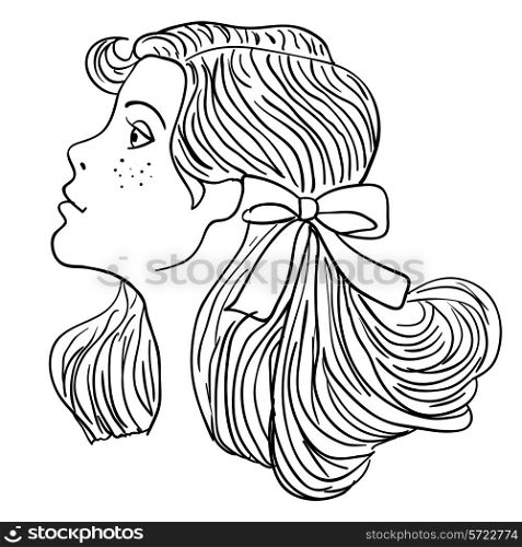 Hand-drawn fashion model. Vector illustration. Woman&rsquo;s face