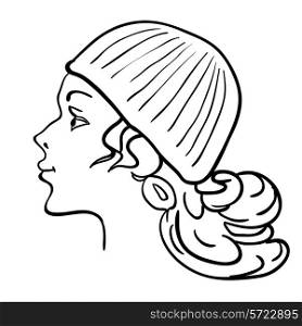 Hand-drawn fashion model. Vector illustration. Woman&rsquo;s face a hat