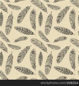 Hand-drawn feather texture. Vector feathers seamless background. Hand-drawn Feather Texture