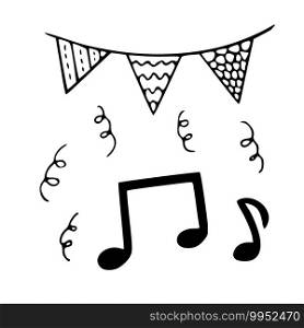 Hand drawn festival decoration. Isolated doodle garland with notes music. Hand drawn festival decoration. Isolated doodle garland with notes music.