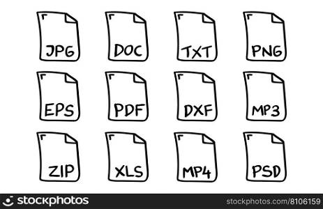 Hand drawn file types icon Royalty Free Vector Image