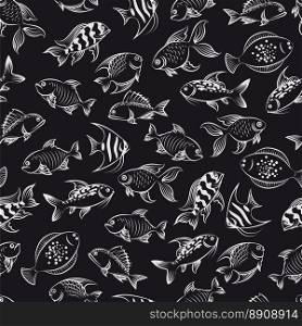 Hand drawn fish seamless pattern. Monochromic seamless pattern with hand drawn fish vector