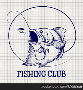 Hand drawn fishing club logo. Hand drawn fishing club logo. Ball pen sketch imitation vector