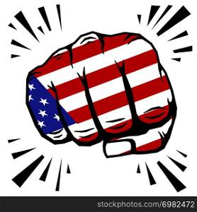 Hand drawn fist - american flag fist on white background. Vector illustration. Hand drawn fist - american flag fist on white background