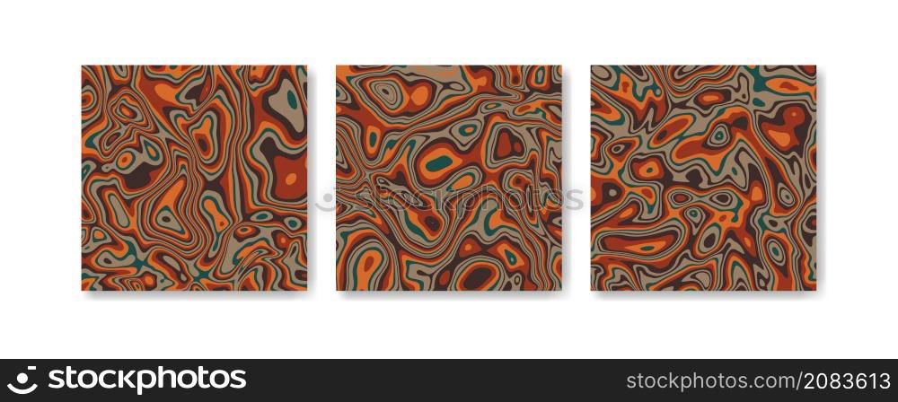 Hand drawn flat psychedelic groovy background set