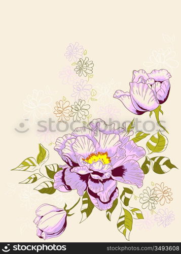 hand drawn floral background with peony