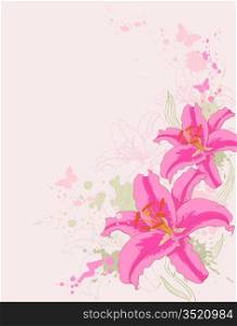 hand drawn floral background with pink lily