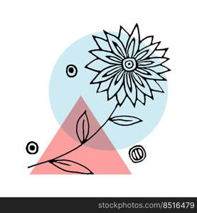 Hand-drawn floral decor. Triangular and round decor. Use for covers, cards, stationery, invitations, cards. Vector.