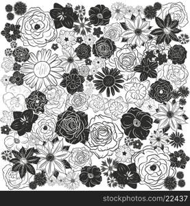 Hand drawn floral doodle background, abstract vector pattern.