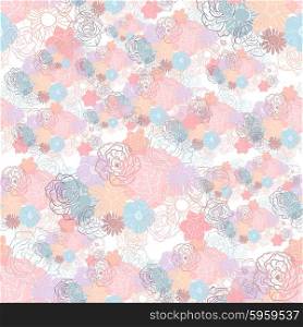 Hand drawn floral doodle background, abstract vector seamless pattern.