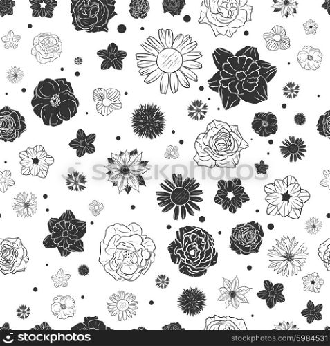 Hand drawn floral doodle background, abstract vector seamless pattern.
