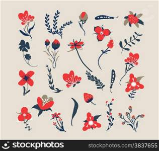 Hand drawn floral retro