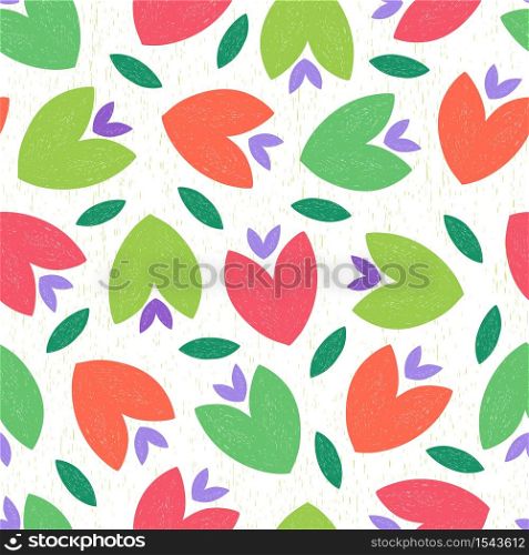 Hand drawn floral seamless pattern in flat style. Cute simple flowers are perfect design for fashion, fabric, wrapping paper, textile, scrapbooking paper.