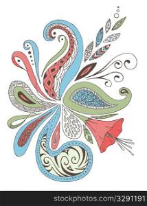 Hand drawn floral shapes in spring colors.