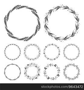 Hand drawn floral wreath clip art round frame wit Vector Image
