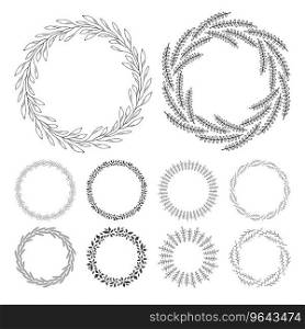 Hand drawn floral wreath clip art round frame wit Vector Image